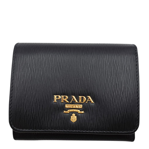 Vitello Move Bifold  Small Nero Wallet in Saffiano Leather Gold hardware