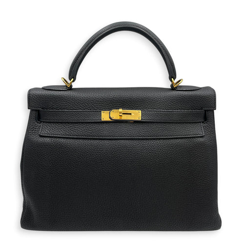 Kelly 32 Noir in Togo Gold hardware