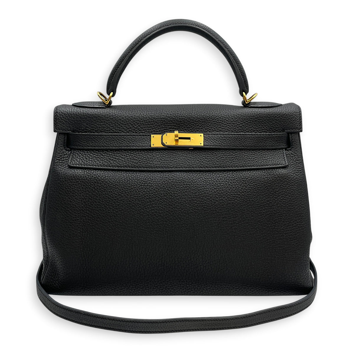 Kelly 32 Noir in Togo Gold hardware