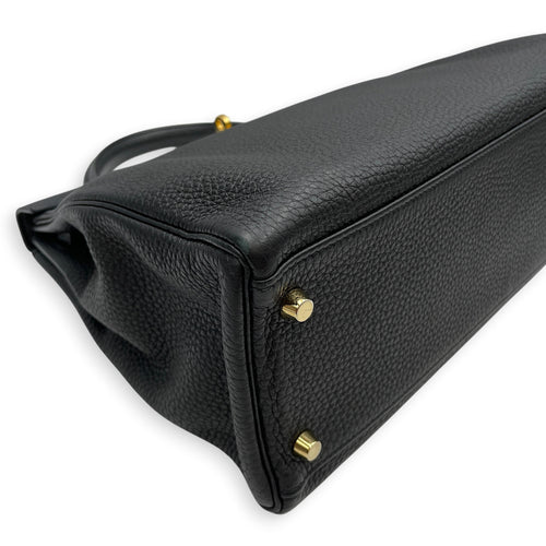 Kelly 32 Noir in Togo Gold hardware