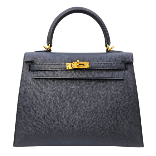 Sellier Kelly 25 Bleu Indigo in Epsom Gold hardware