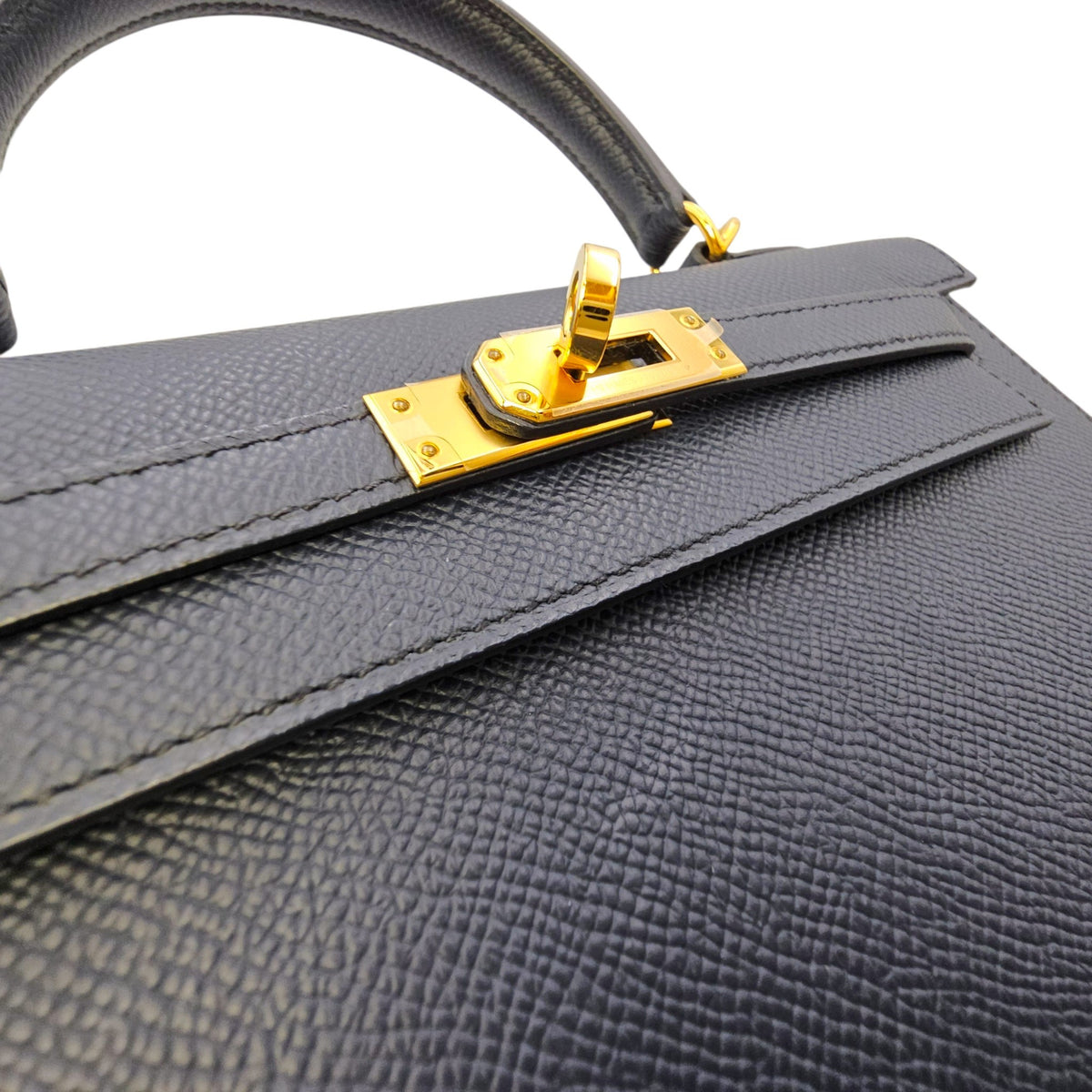 Sellier Kelly 25 Bleu Indigo in Epsom Gold hardware