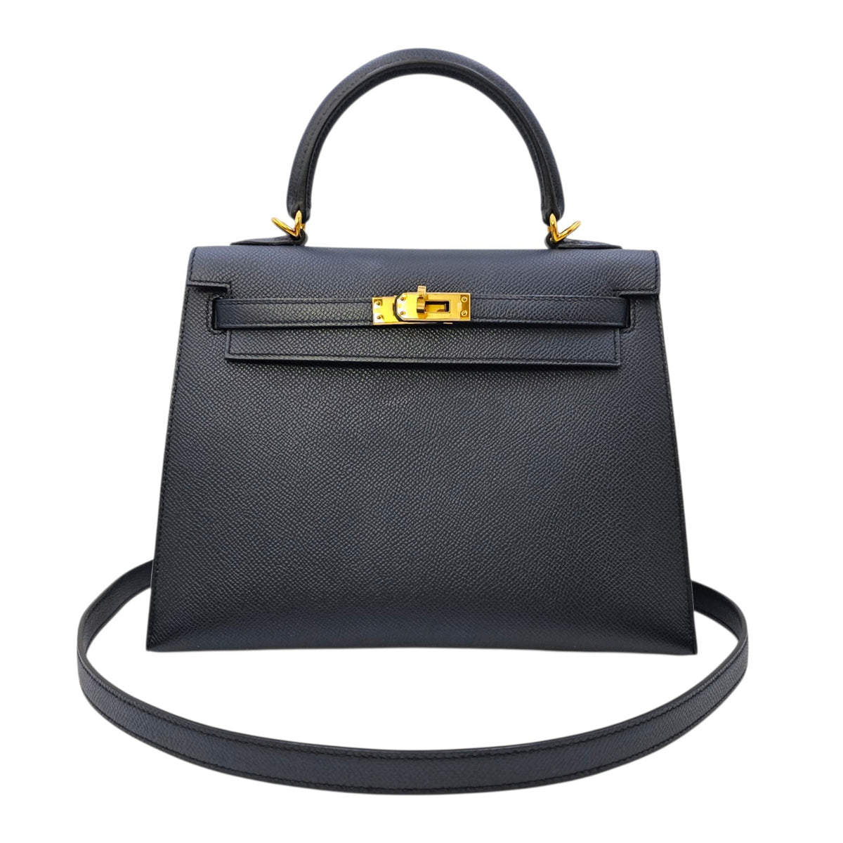 Sellier Kelly 25 Bleu Indigo in Epsom Gold hardware