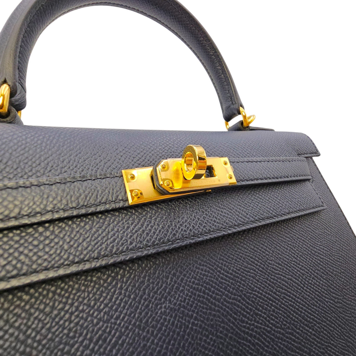 Sellier Kelly 25 Bleu Indigo in Epsom Gold hardware