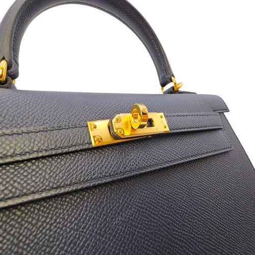 Sellier Kelly 25 Bleu Indigo in Epsom Gold hardware