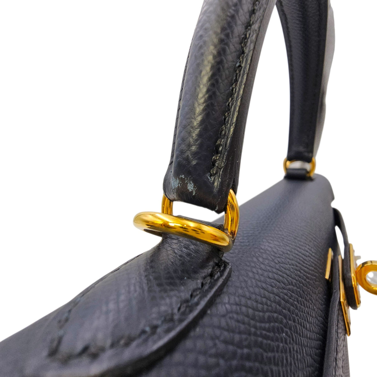 Sellier Kelly 25 Bleu Indigo in Epsom Gold hardware