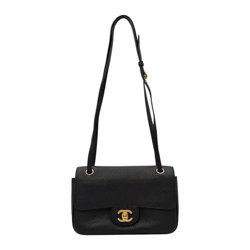 Mini Flap Bag Black Shoulder Bag in Grained calfskin Gold hardware