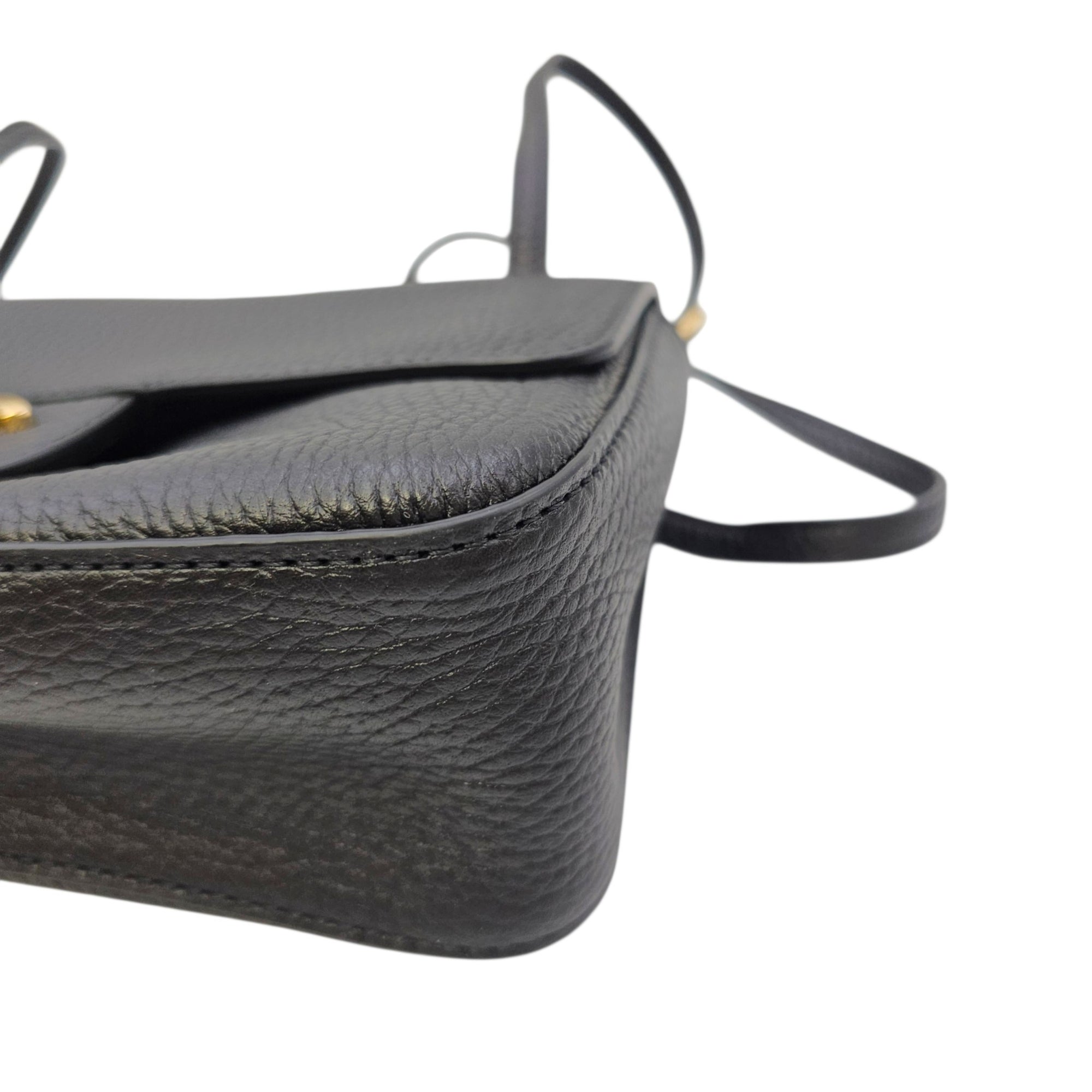 Mini Flap Bag Black Shoulder Bag in Grained calfskin Gold hardware