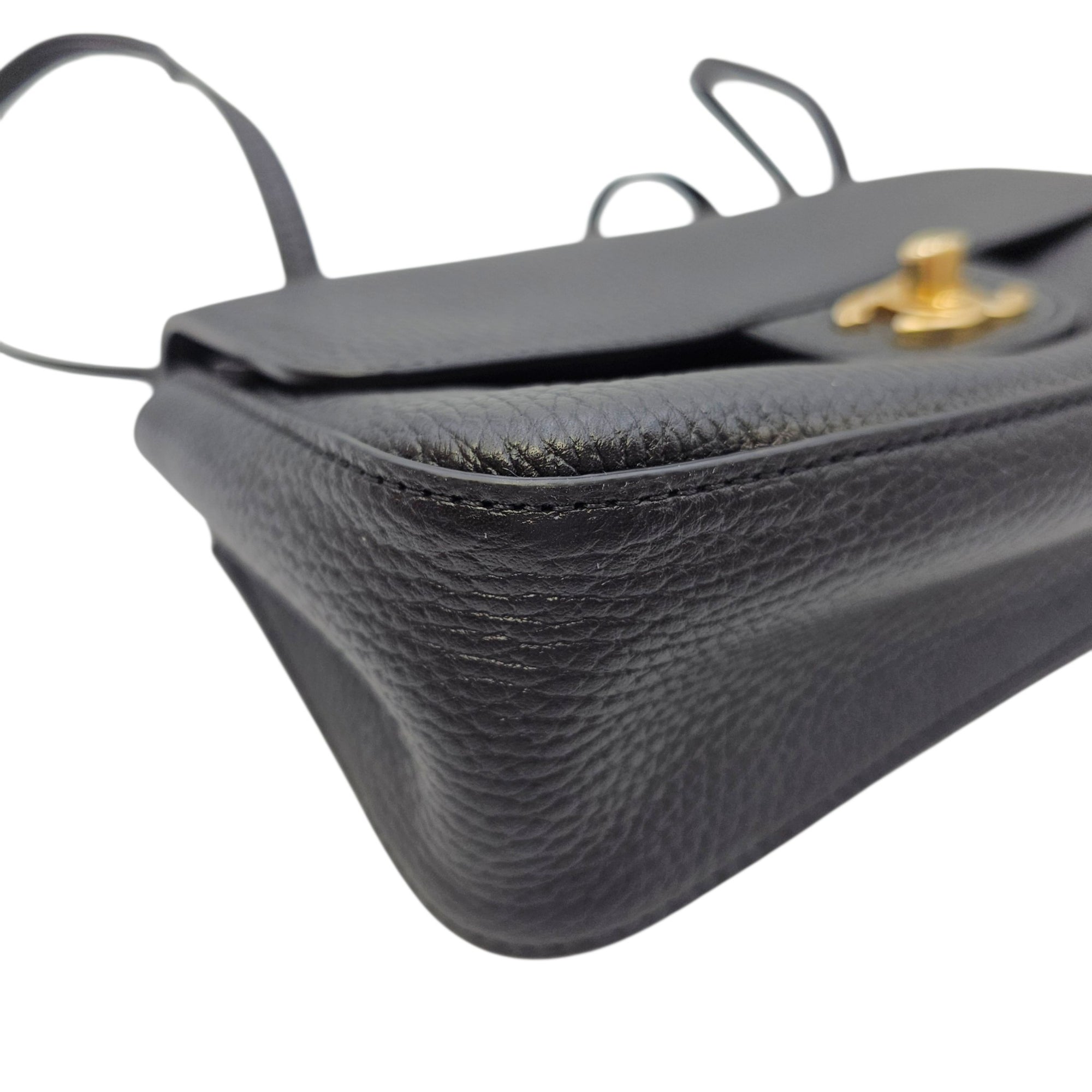 Mini Flap Bag Black Shoulder Bag in Grained calfskin Gold hardware