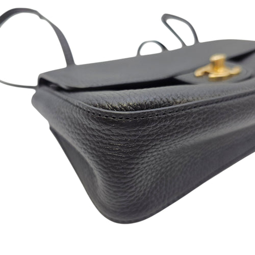 Mini Flap Bag Black Shoulder Bag in Grained calfskin Gold hardware