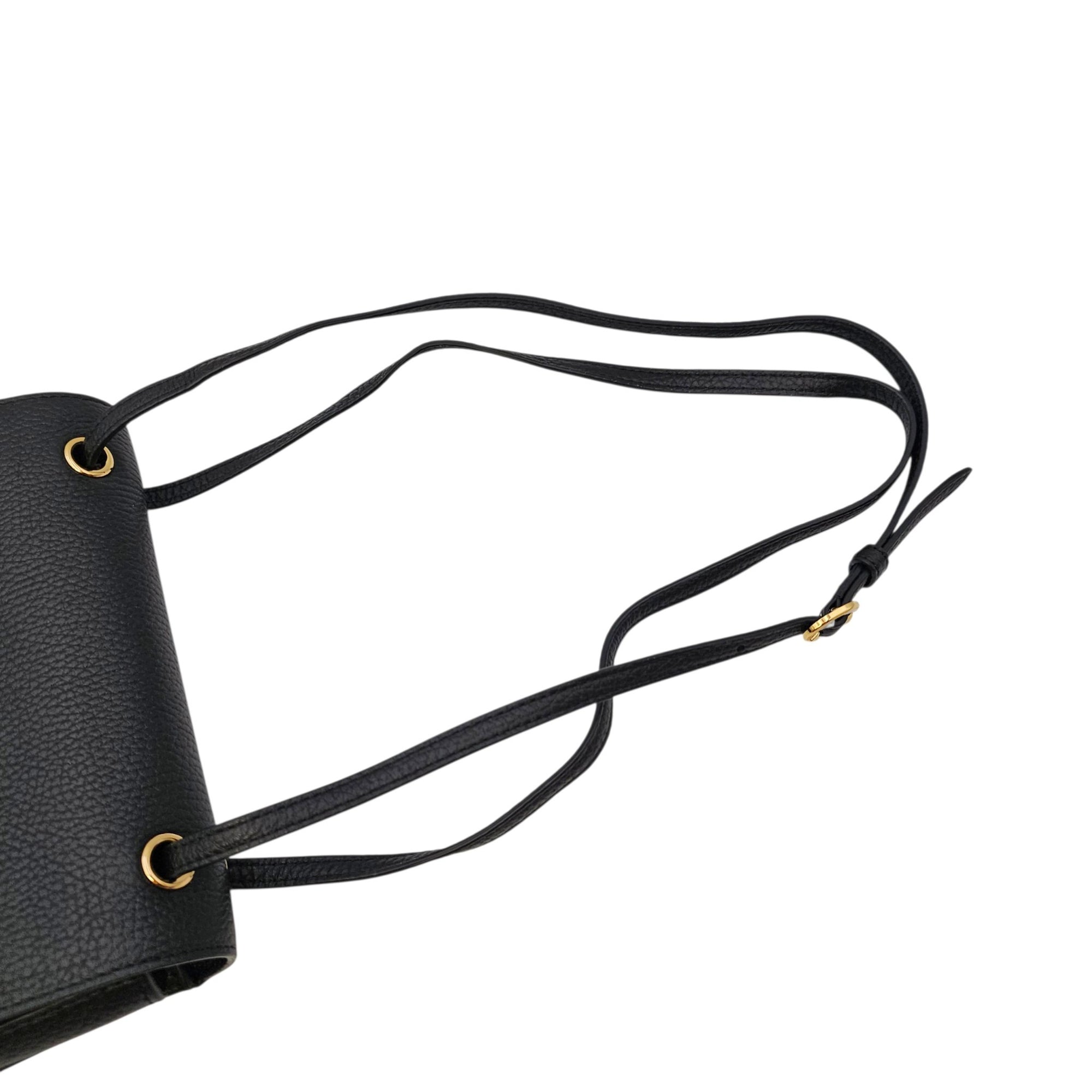 Mini Flap Bag Black Shoulder Bag in Grained calfskin Gold hardware