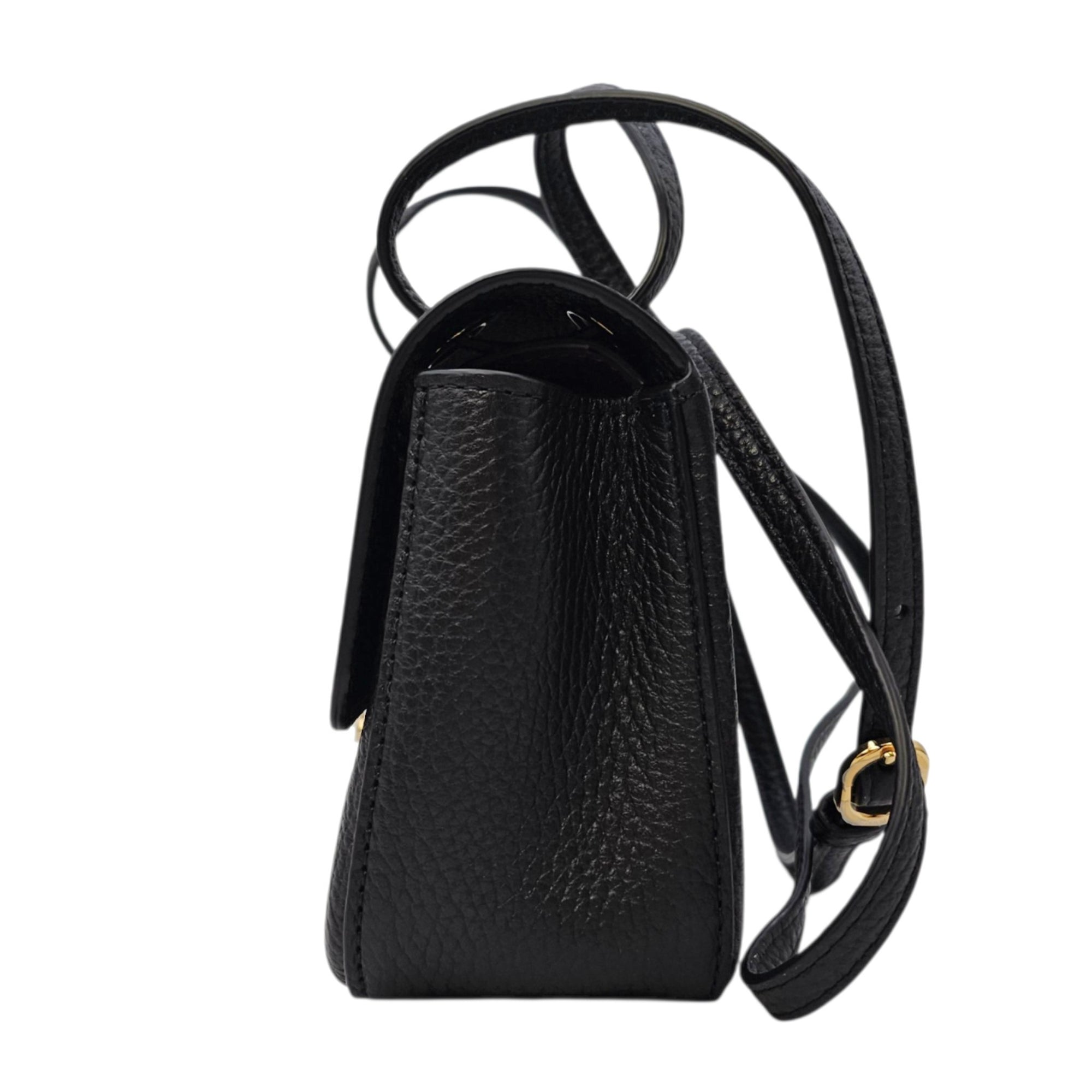 Mini Flap Bag Black Shoulder Bag in Grained calfskin Gold hardware