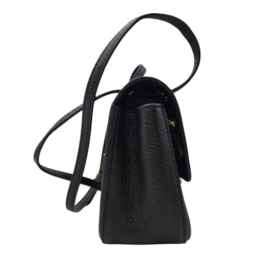 Mini Flap Bag Black Shoulder Bag in Grained calfskin Gold hardware