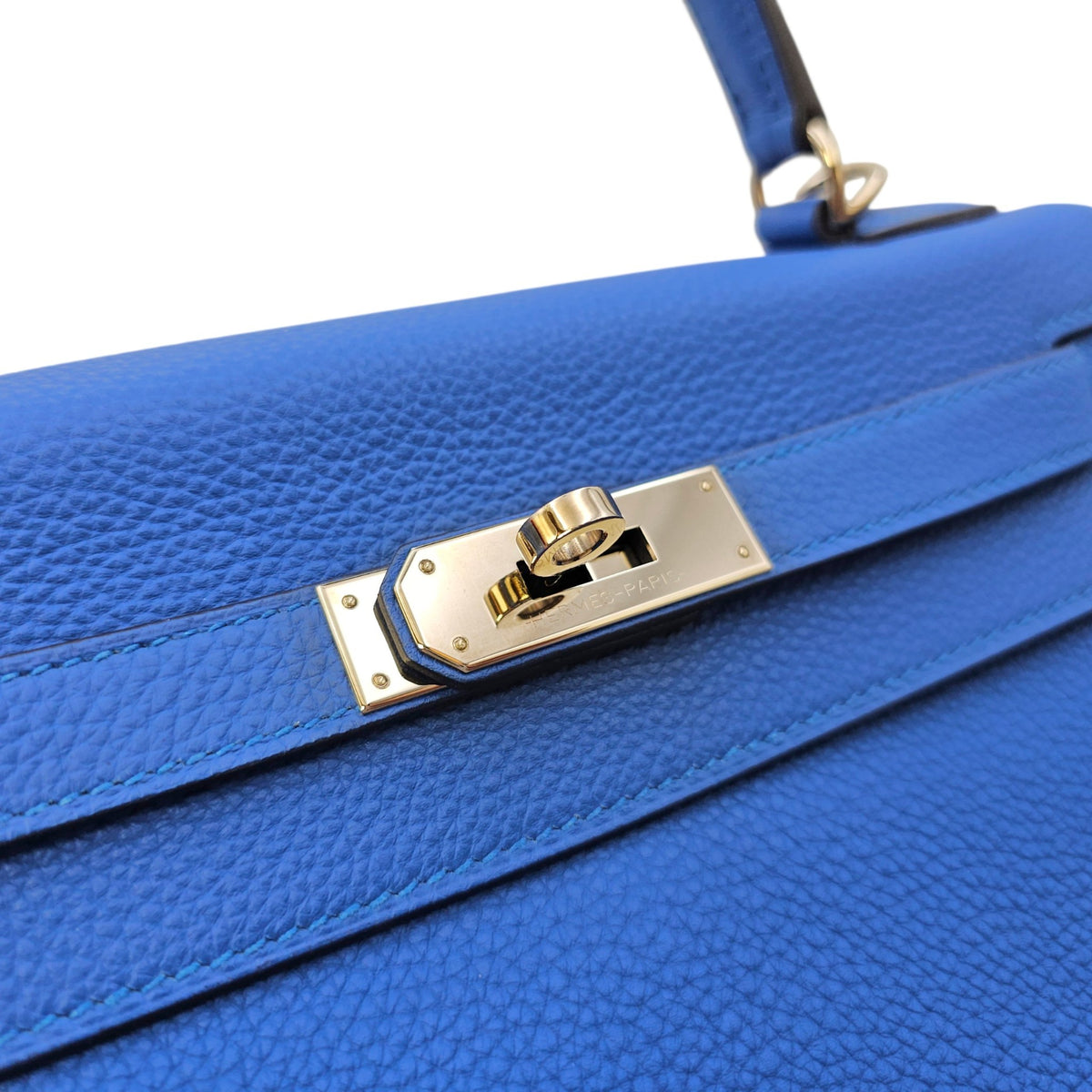 Kelly 28 Bleu Zellige in Togo Palladium hardware