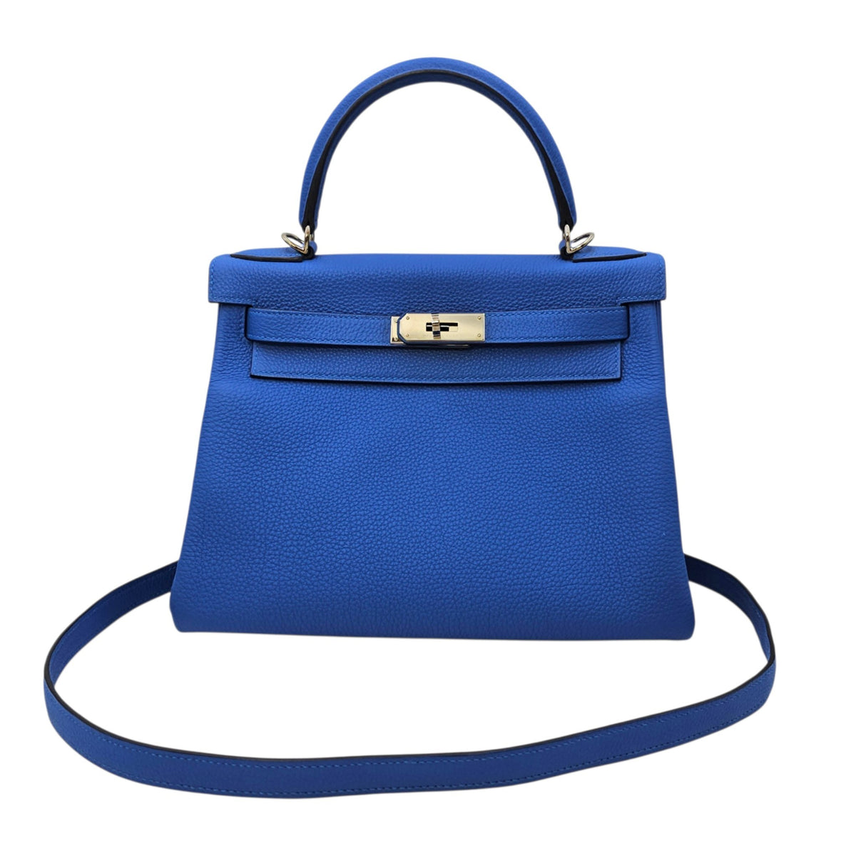 Kelly 28 Bleu Zellige in Togo Palladium hardware