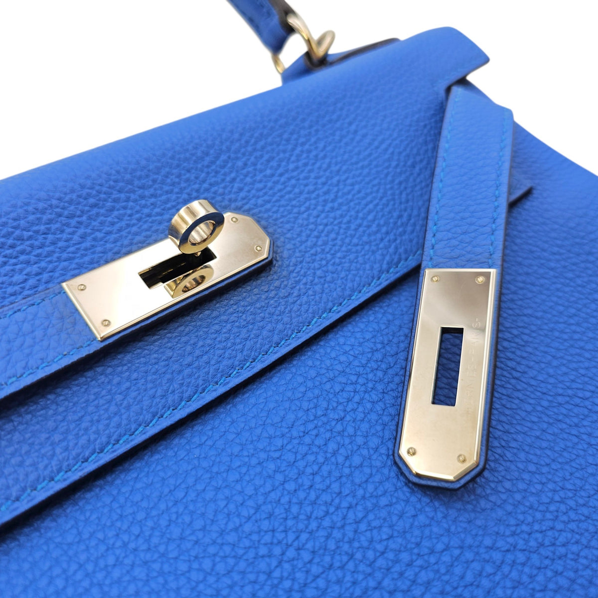 Kelly 28 Bleu Zellige in Togo Palladium hardware