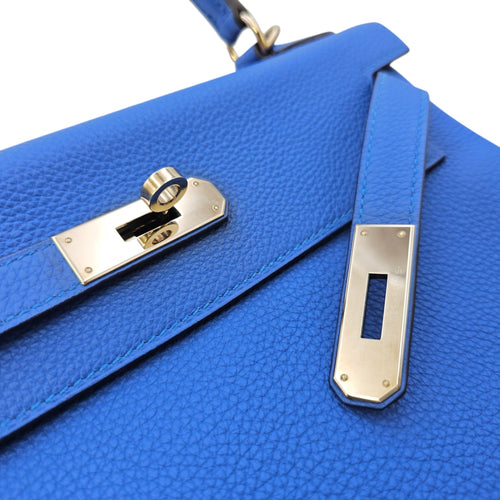 Kelly 28 Bleu Zellige in Togo Palladium hardware