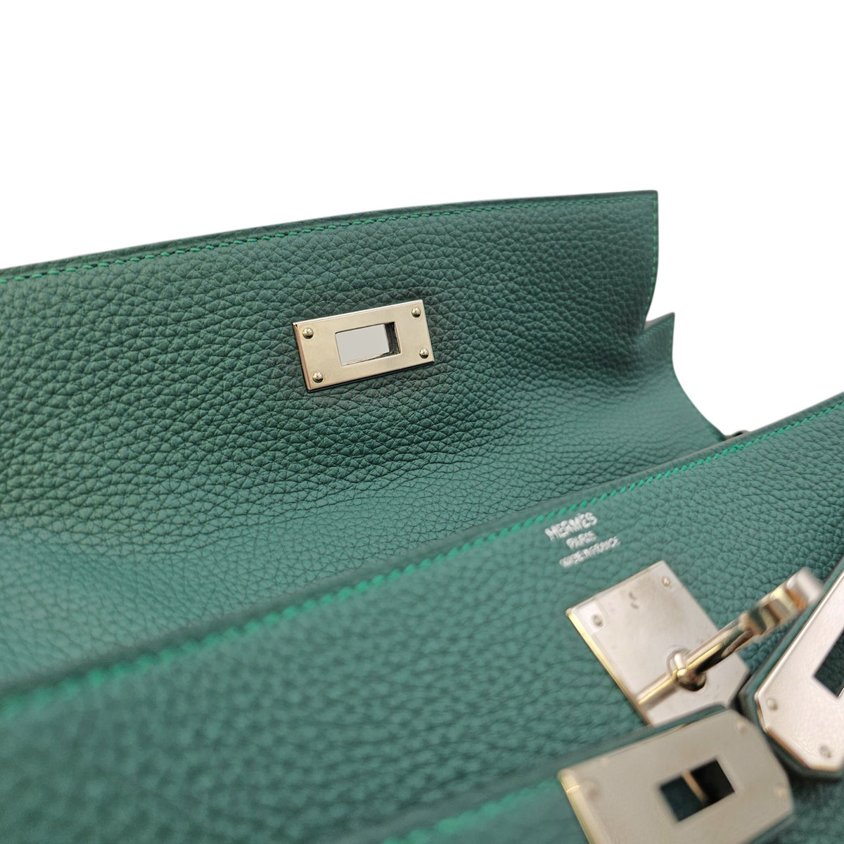 Kelly Au Pas 28 Malachite / Blue Zanzibar in Togo Palladium hardware