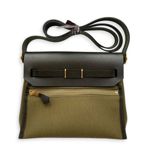 Herbag Mini Vert Olive in Toile/Vache Hunter Gold hardware