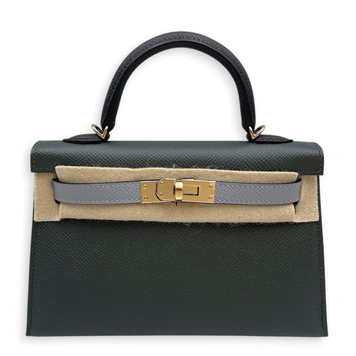 Sellier Kelly 20 Vert Mangrove/Noir/Gris Pantin  in Epsom Permabrass hardware