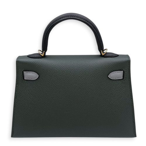 Sellier Kelly 20 Vert Mangrove/Noir/Gris Pantin  in Epsom Permabrass hardware