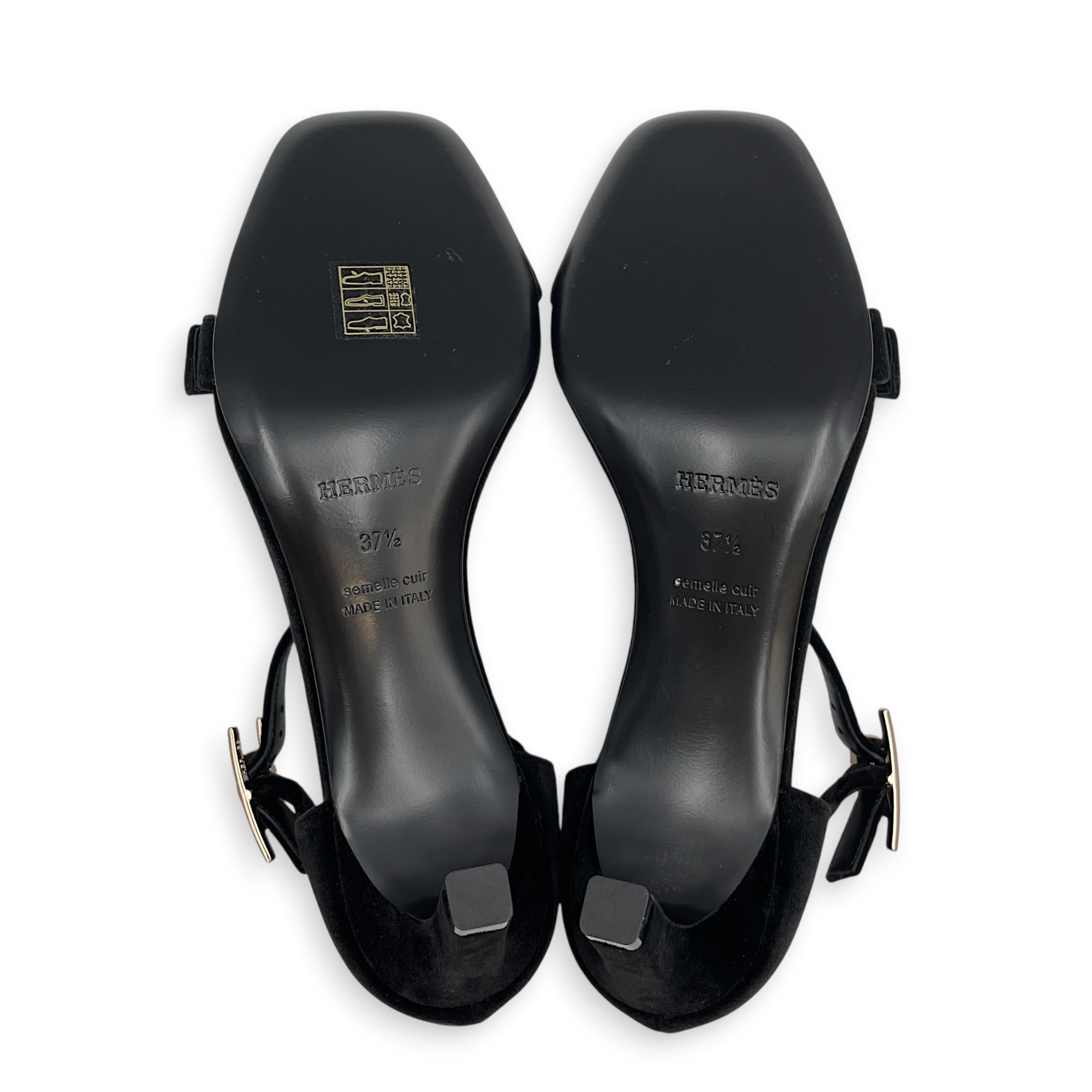 Joy 70 Sandal. Sz: 37.5 Noir Heels in Velvet Rose Gold hardware