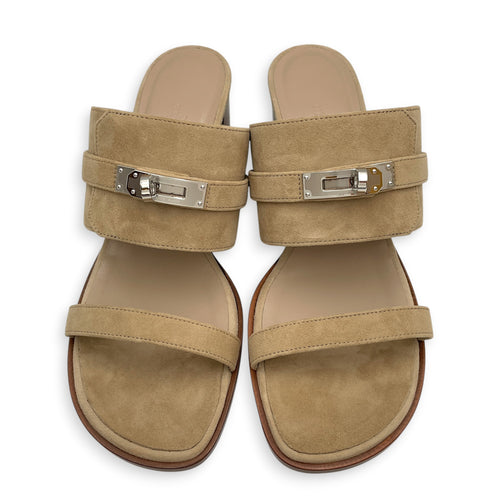 Ninon 50 37.5 Beige Camel Sandals in Suede Leather Palladium hardware