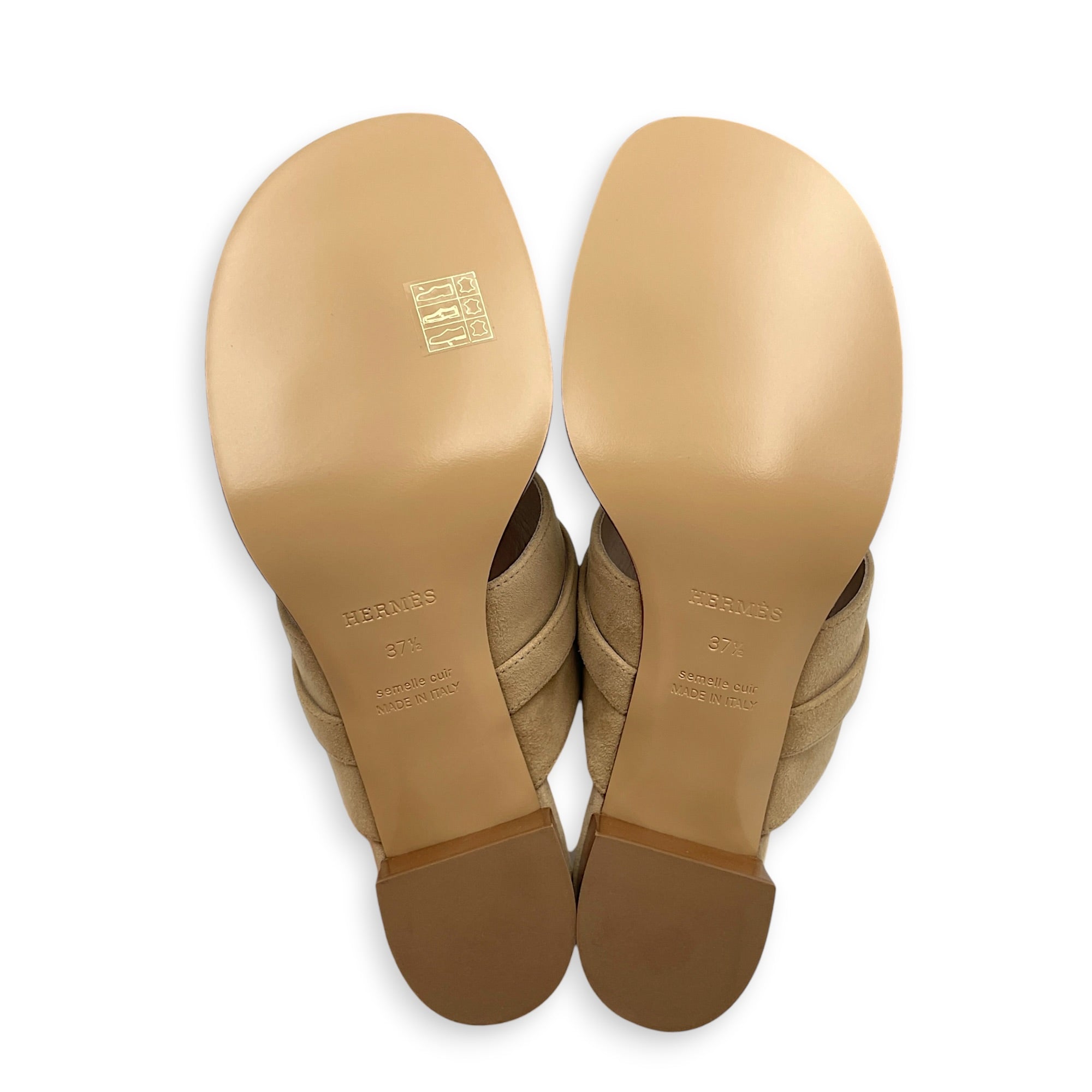 Ninon 50 37.5 Beige Camel Sandals in Suede Leather Palladium hardware
