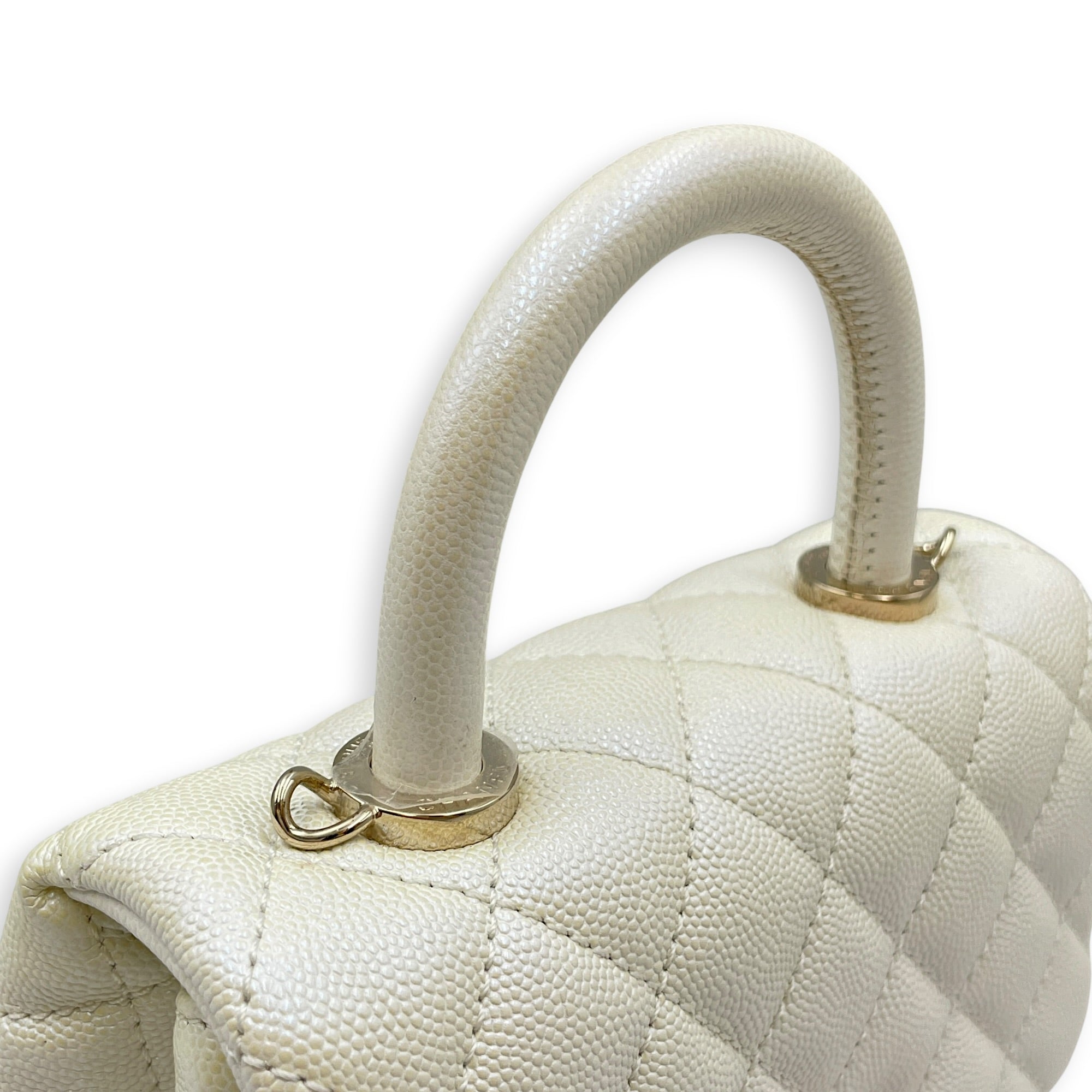 Mini Coco Top Handle Iridescent  Mini White Top Handle Bag in Caviar Leather Gold hardware