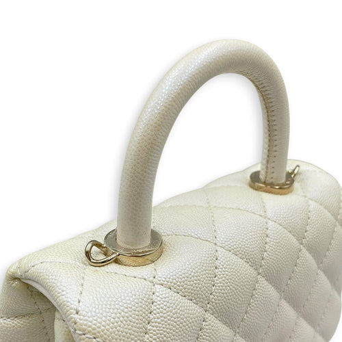 Mini Coco Top Handle Iridescent  Mini White Top Handle Bag in Caviar Leather Gold hardware