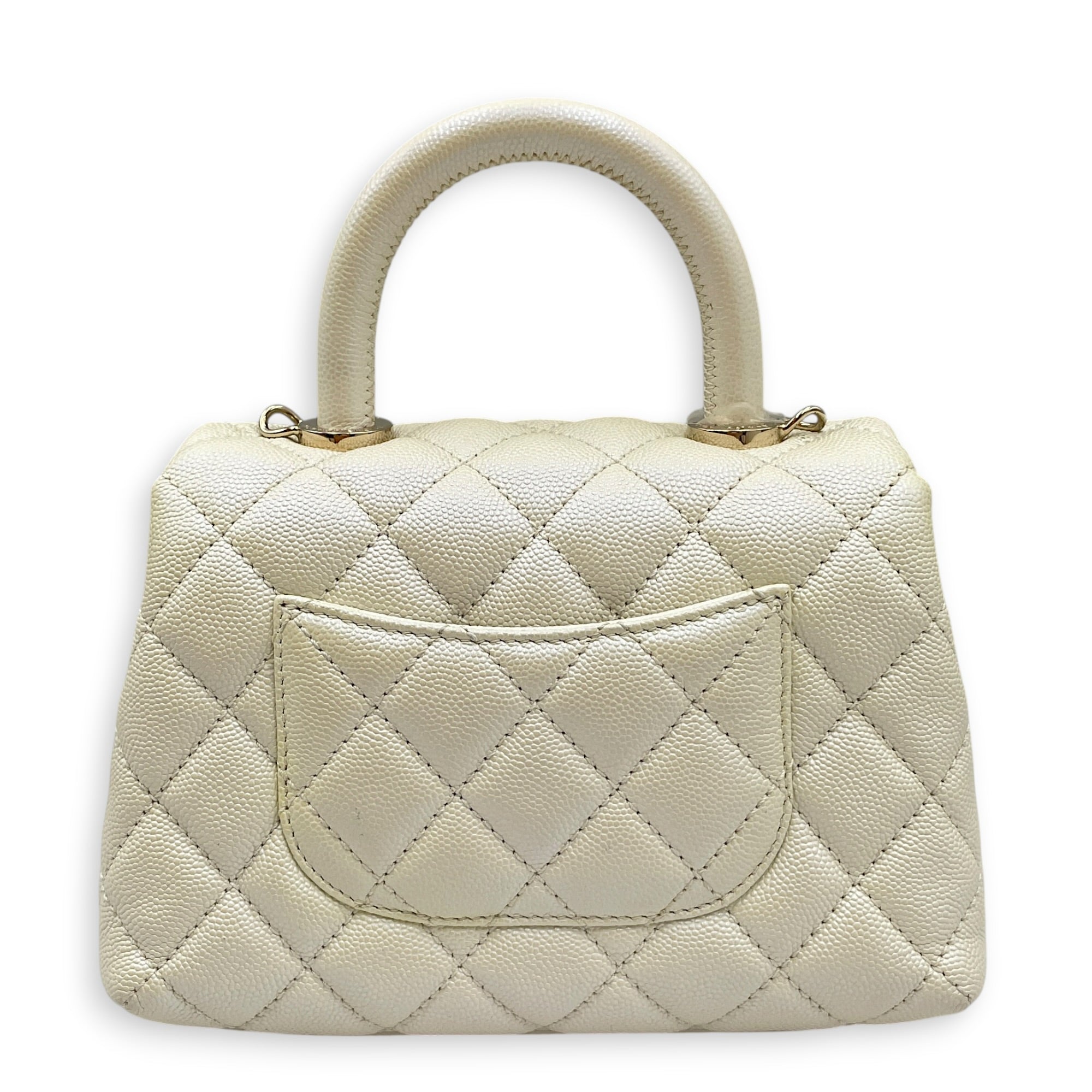 Mini Coco Top Handle Iridescent  Mini White Top Handle Bag in Caviar Leather Gold hardware
