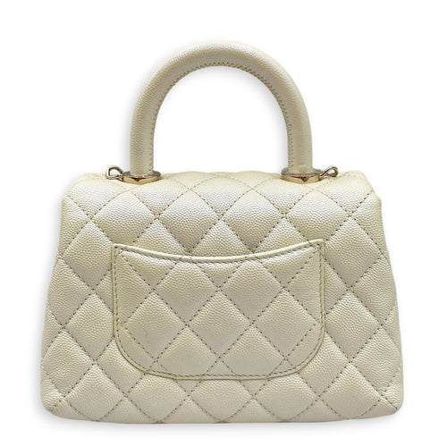 Mini Coco Top Handle Iridescent  Mini White Top Handle Bag in Caviar Leather Gold hardware