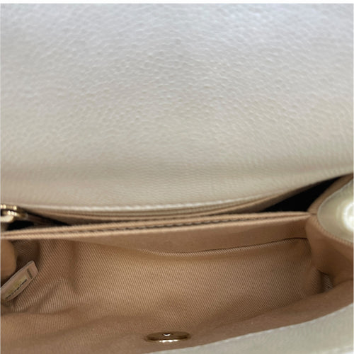 Mini Coco Top Handle Iridescent  Mini White Top Handle Bag in Caviar Leather Gold hardware