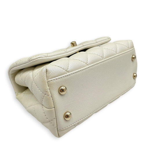 Mini Coco Top Handle Iridescent  Mini White Top Handle Bag in Caviar Leather Gold hardware
