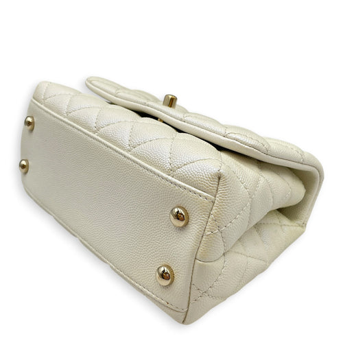 Mini Coco Top Handle Iridescent  Mini White Top Handle Bag in Caviar Leather Gold hardware