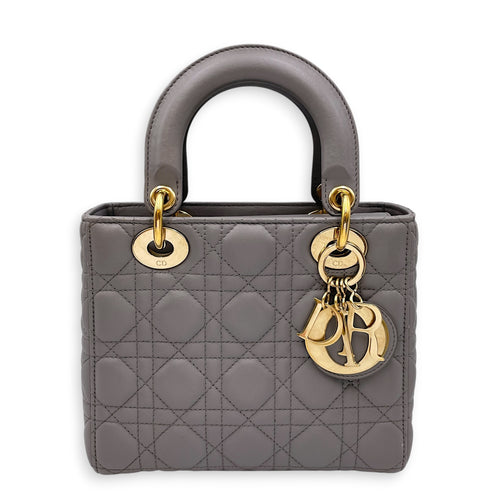 Lady Dior 20 Grey Top Handle Bag in Lambskin Gold hardware