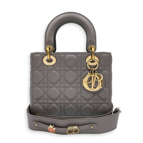 Lady Dior 20 Grey Top Handle Bag in Lambskin Gold hardware