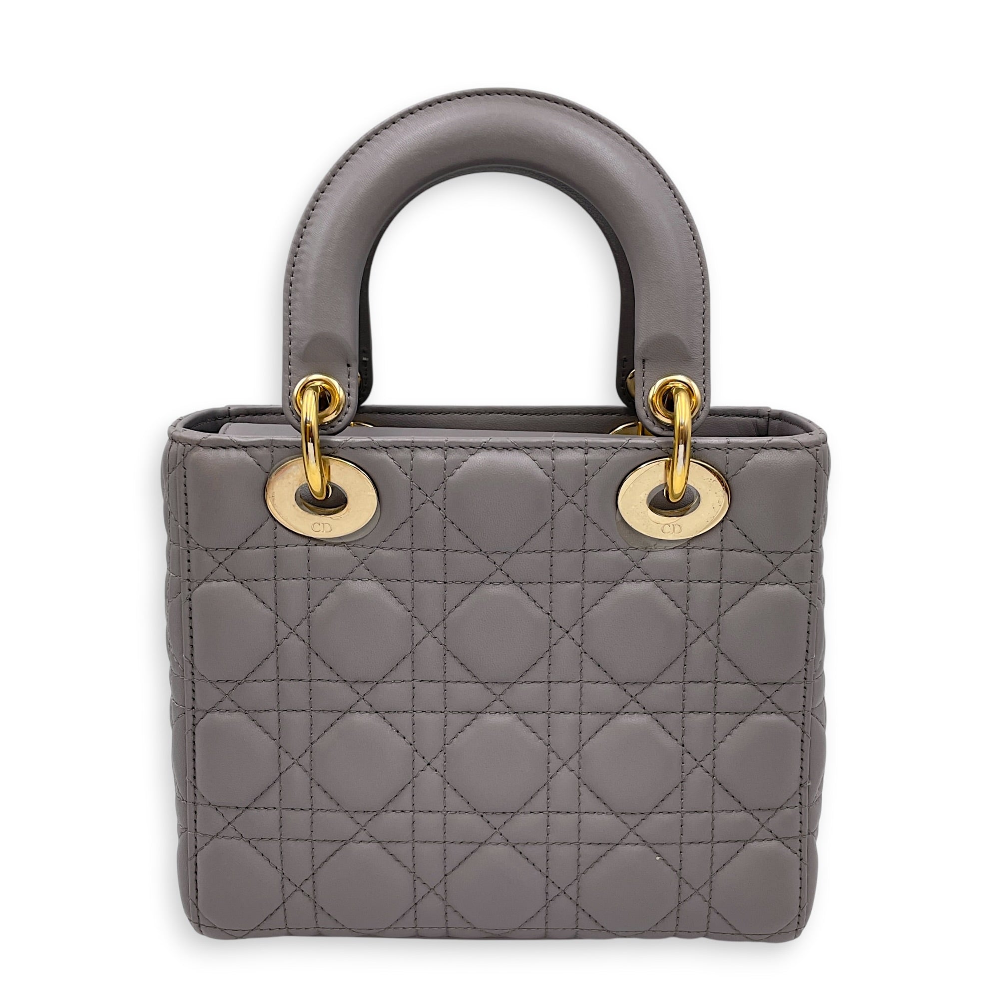 Lady Dior 20 Grey Top Handle Bag in Lambskin Gold hardware