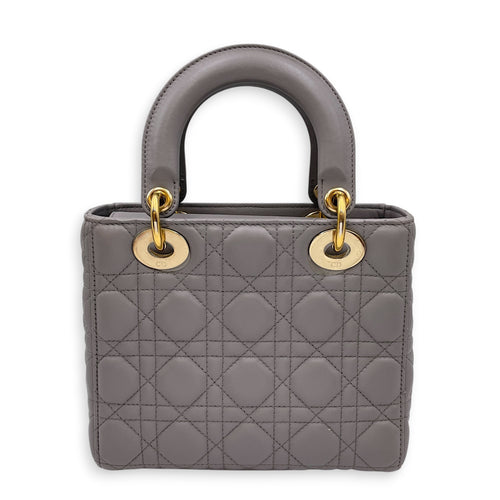 Lady Dior 20 Grey Top Handle Bag in Lambskin Gold hardware