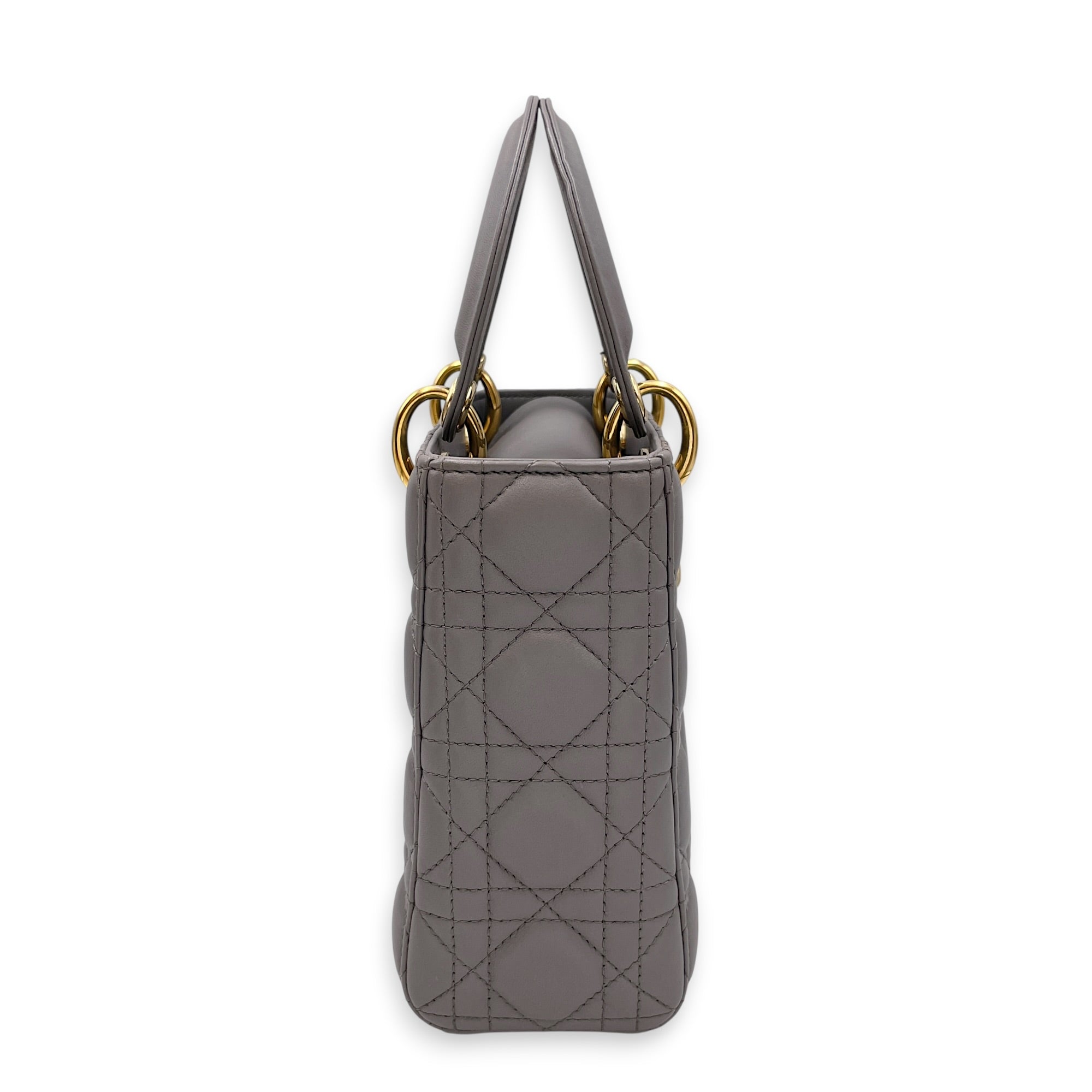 Lady Dior 20 Grey Top Handle Bag in Lambskin Gold hardware