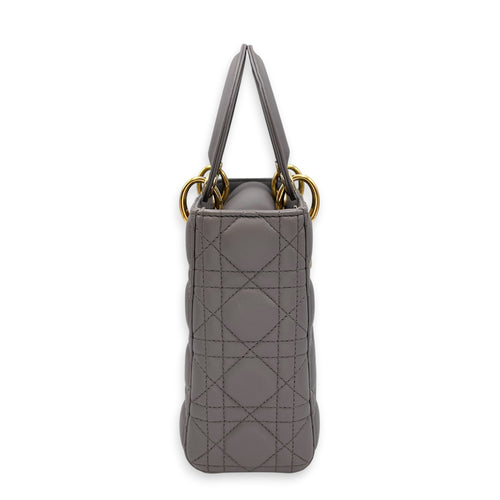 Lady Dior 20 Grey Top Handle Bag in Lambskin Gold hardware