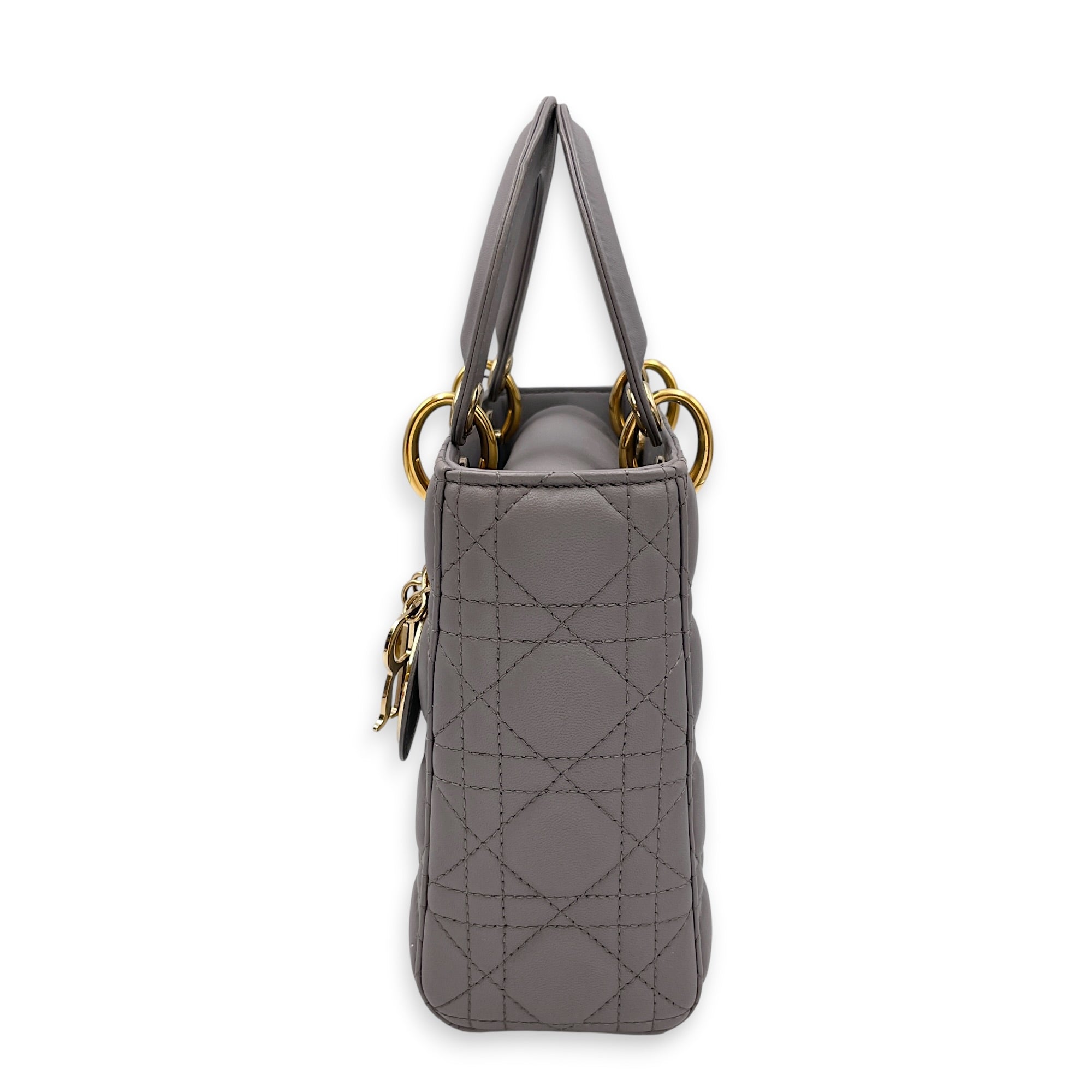 Lady Dior 20 Grey Top Handle Bag in Lambskin Gold hardware