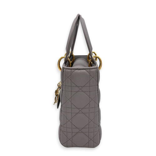 Lady Dior 20 Grey Top Handle Bag in Lambskin Gold hardware
