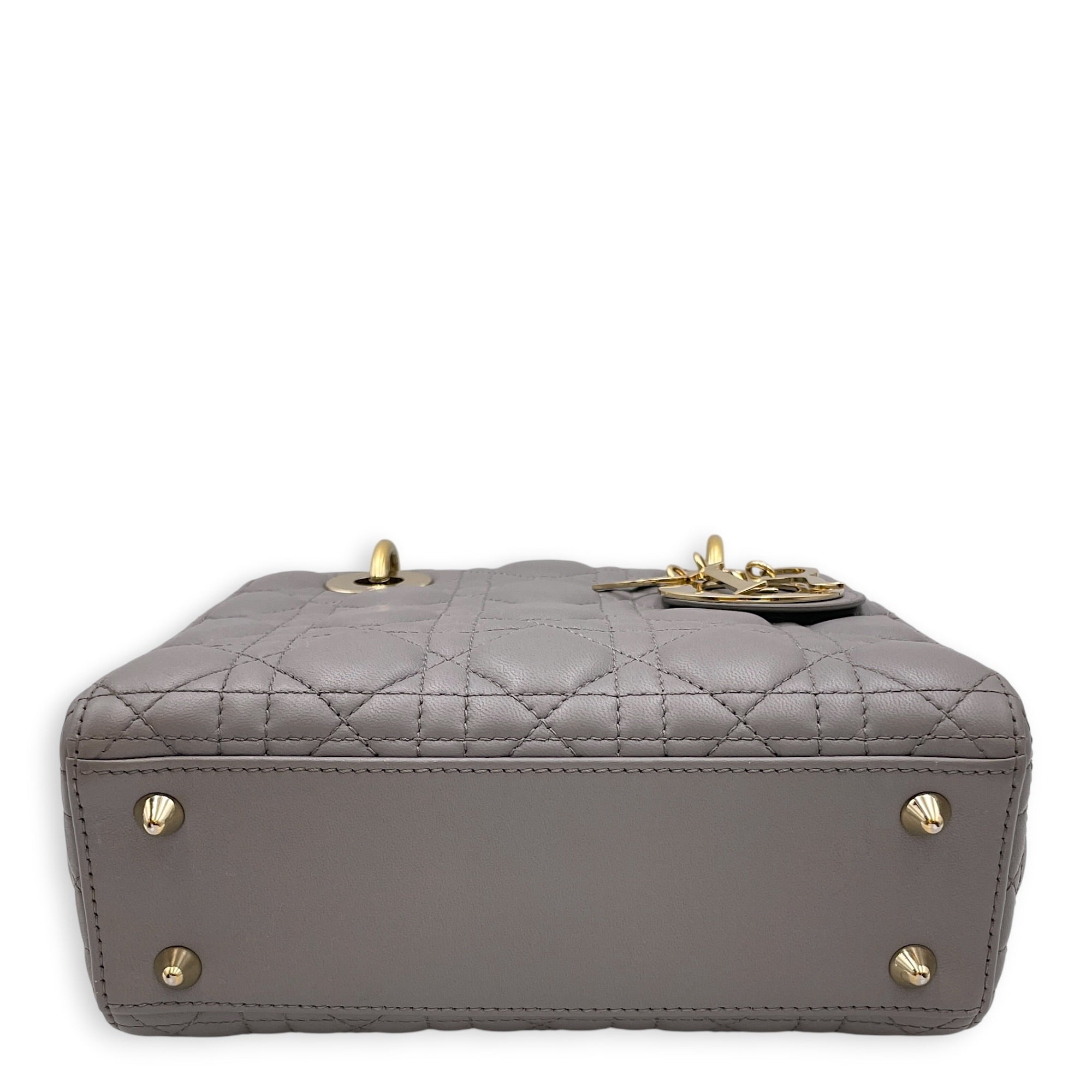 Lady Dior 20 Grey Top Handle Bag in Lambskin Gold hardware