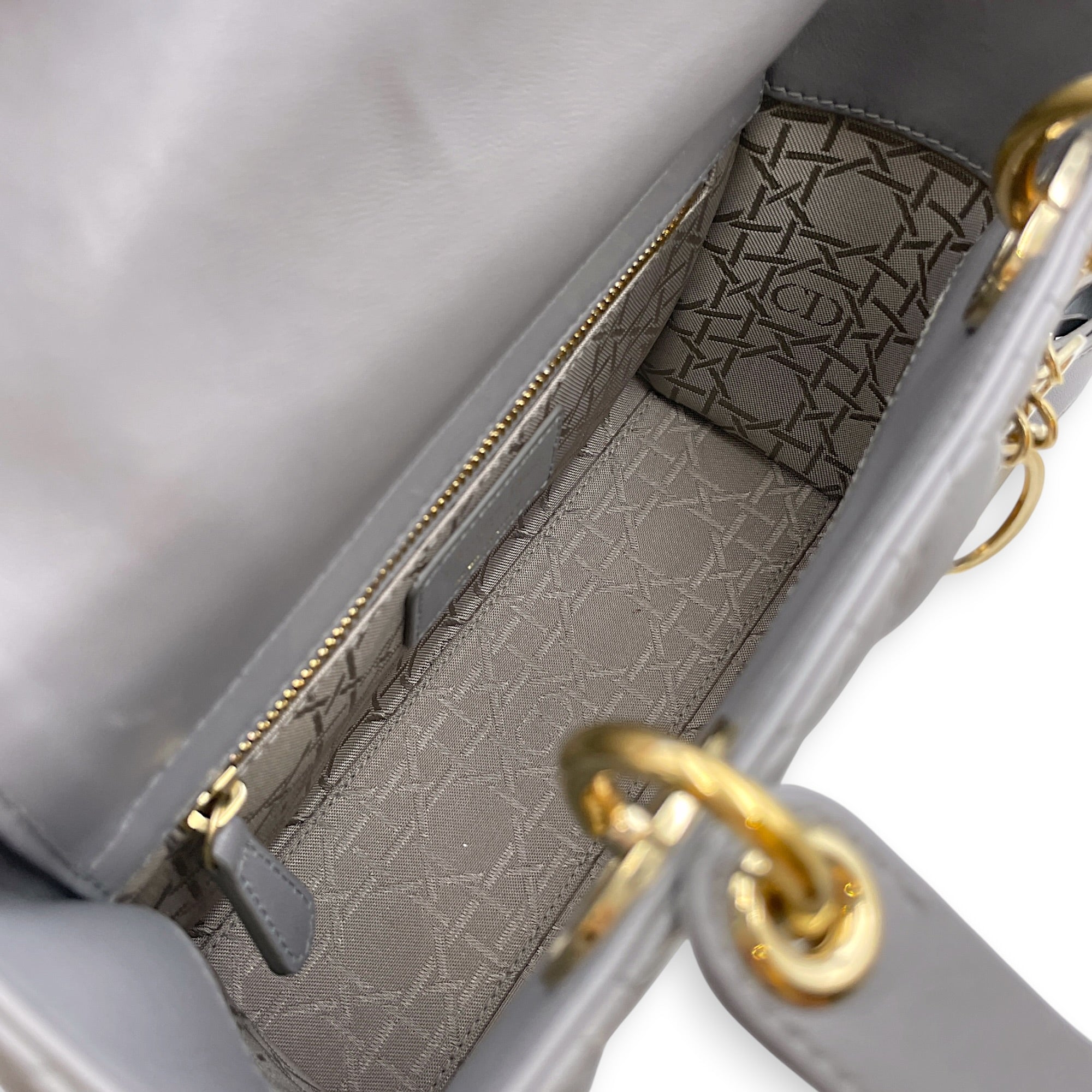 Lady Dior 20 Grey Top Handle Bag in Lambskin Gold hardware