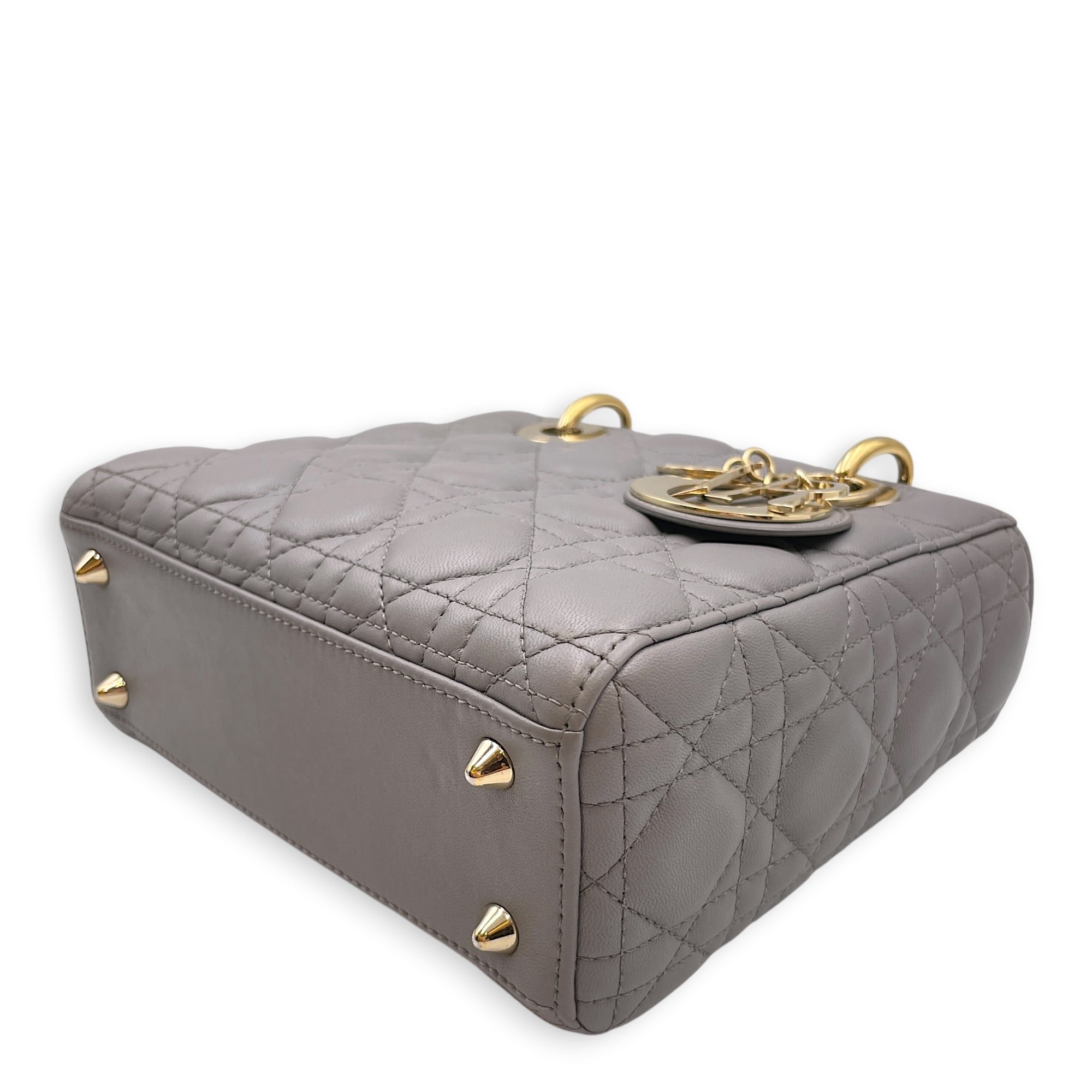 Lady Dior 20 Grey Top Handle Bag in Lambskin Gold hardware