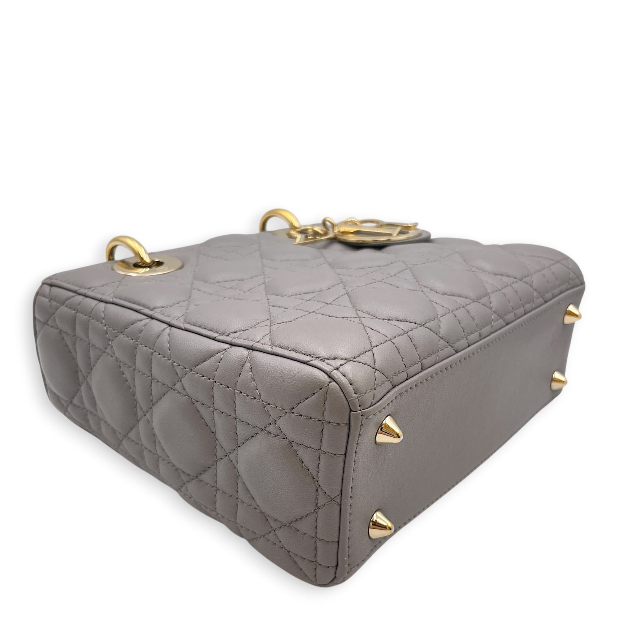 Lady Dior 20 Grey Top Handle Bag in Lambskin Gold hardware