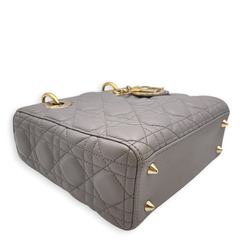 Lady Dior 20 Grey Top Handle Bag in Lambskin Gold hardware