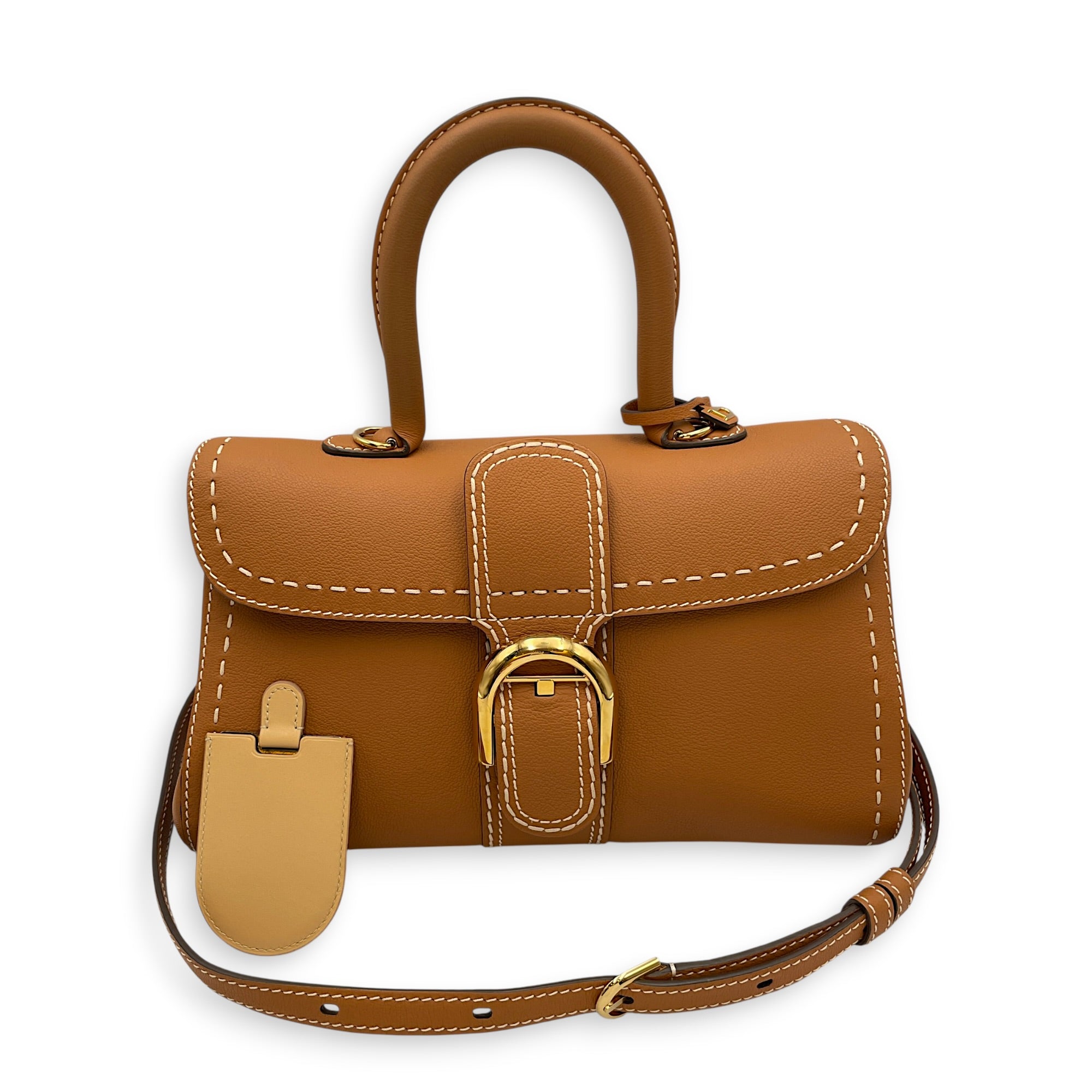 Brillant East West PM  Caramel Top Handle Bag in Calfskin Gold hardware