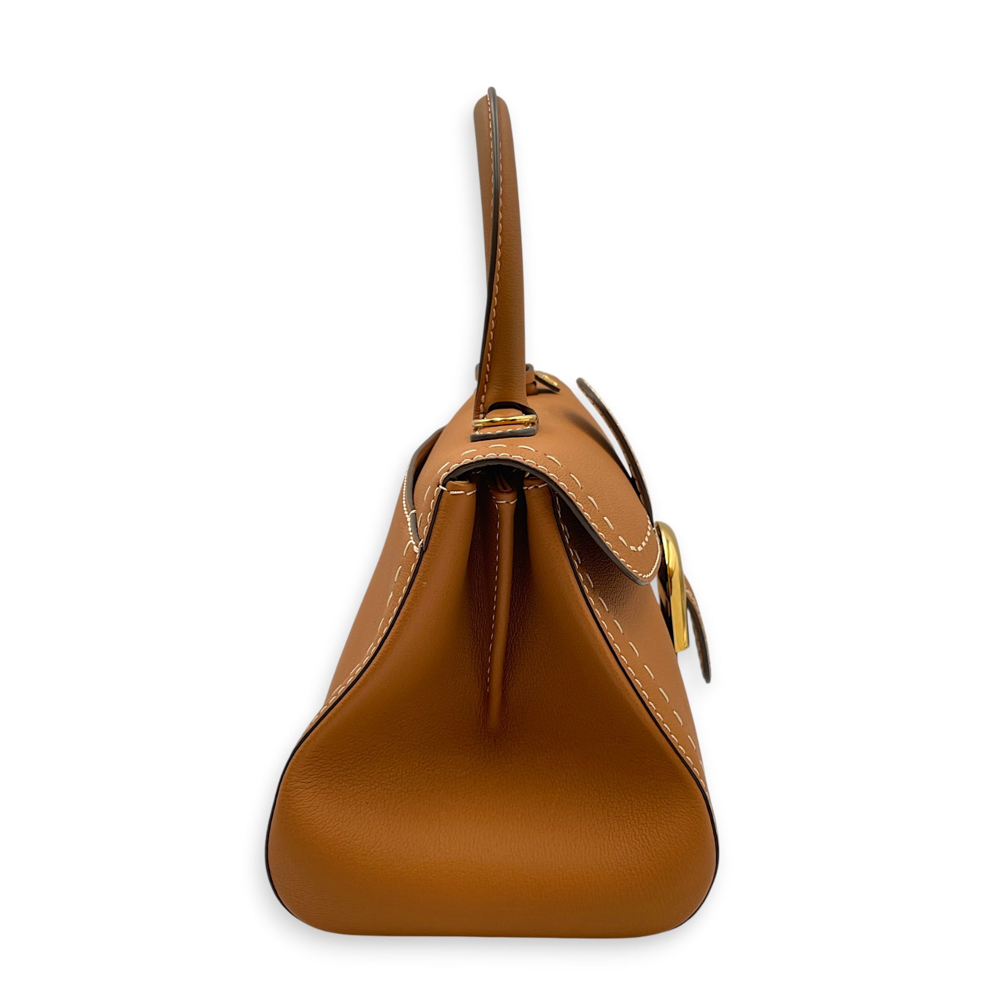 Brillant East West PM  Caramel Top Handle Bag in Calfskin Gold hardware
